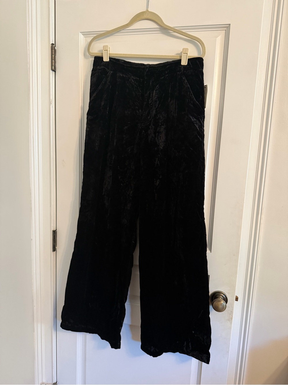 Anthropologie Black Velvet Wide-Leg Trousers